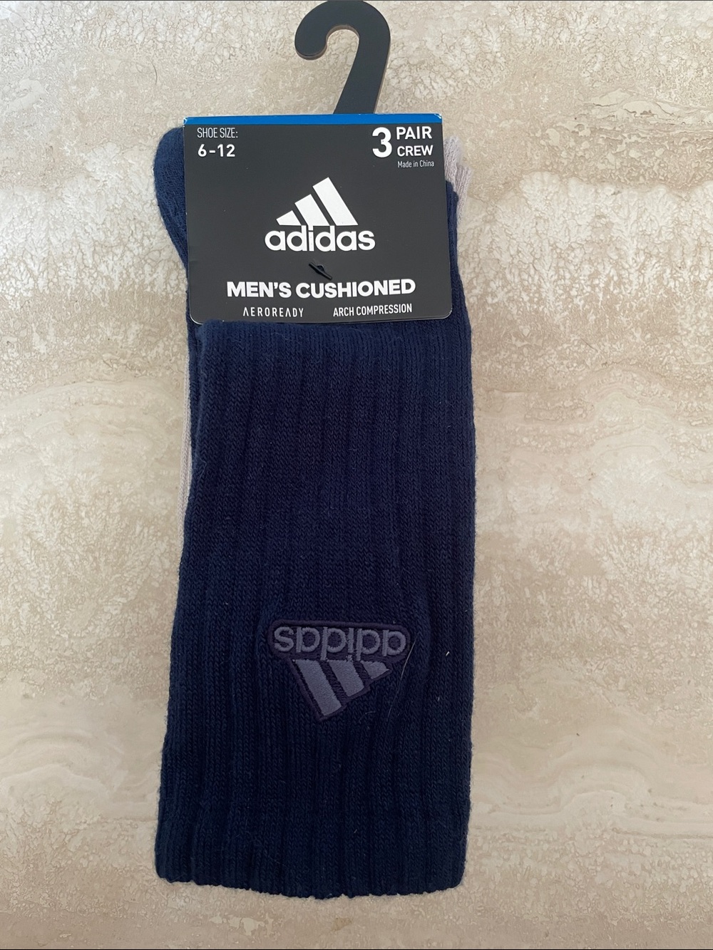 adidas Men's Cushioned Crew Socks in Navy Hunter Green and Tan - 3 Pair